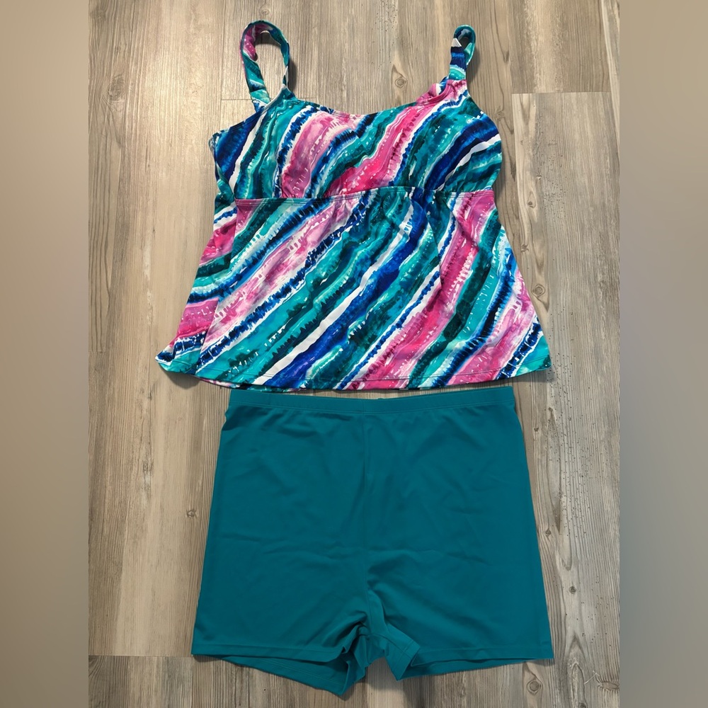 Swimsuits For All Blue and Teal Tankini Size 16 NWT